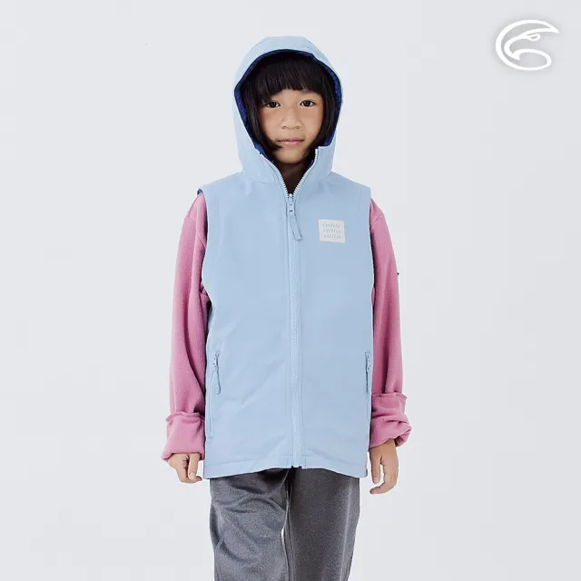 【ADISI】童雙面穿撥水防風保暖連帽背心 AV2421100 灰藍/丈青 140-160(羊絨感 防潑水 保暖背心 防風)