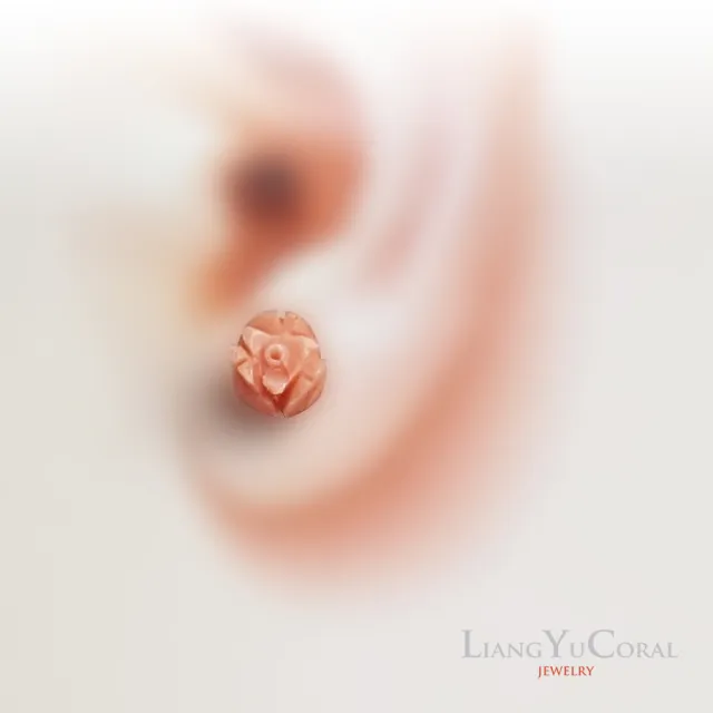 【大東山樑御珊瑚】天然粉紅珊瑚鬱金香耳針(5.5-6mm)