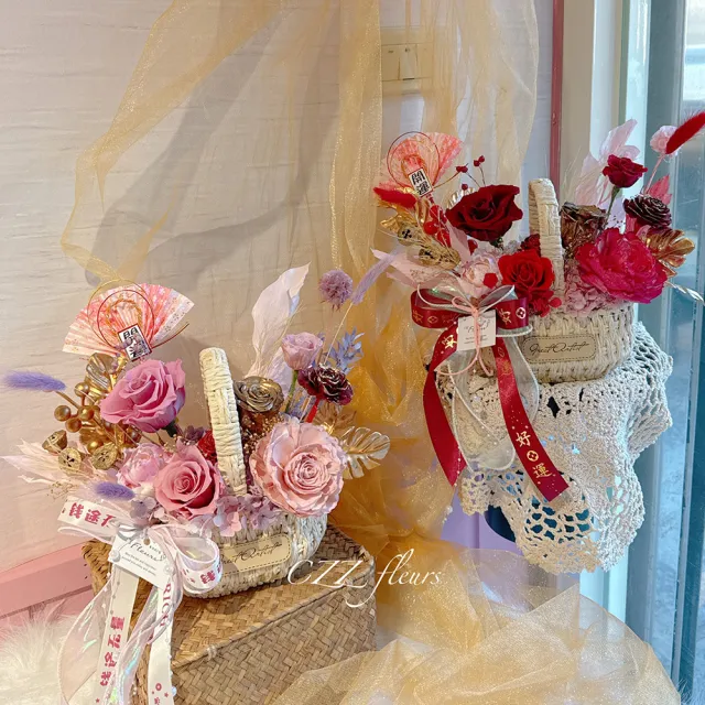 【喜滋滋花藝】福蛇引財路高端花籃-招財經典紅(新春花禮/新年年花/招財盆花/開幕盆花/新年花藍/新居賀禮)