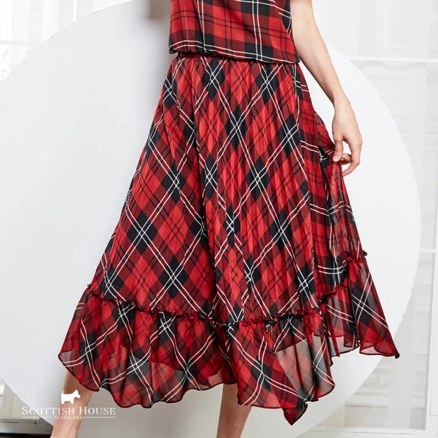 SCOTTISH HOUSE 紅黑格 輕磨毛 波浪小圓裙CF