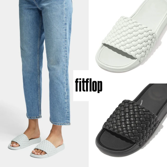 FitFlop iQUSHION e01 WOVEN LEATHER SLIDES輕量人體工學皮革編織涼鞋-女(兩色)