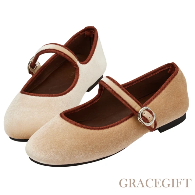 Grace Gift 優雅簡約蝴蝶結絨面芭蕾舞平底娃娃鞋(黑