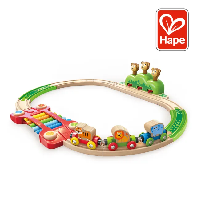 【Hape】音樂跳跳猴軌道玩具-19件組(軌道遊戲/家家酒玩具/木製玩具/木頭玩具)