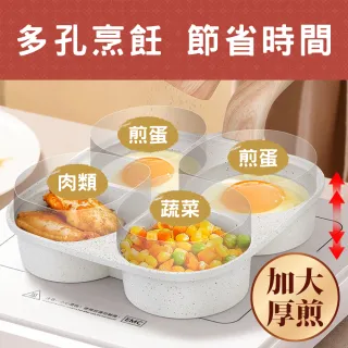 【鼎匠】升級加深★大容量雞蛋漢堡鍋 早餐煎鍋 4孔圓型麥飯石不沾平底鍋(米白四格煎荷包蛋器模具IH電磁爐)