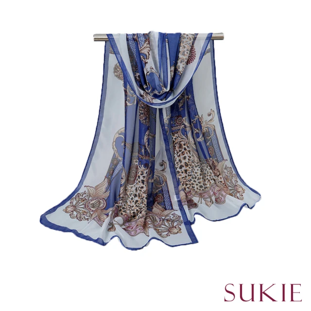 SukieSukie 雪紡紗圍巾 印花圍巾/歐美風復古圖騰印花50X150雪紡紗圍巾(6色任選)