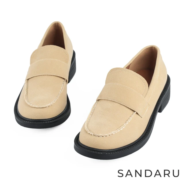 SANDARU 山打努SANDARU 山打努 樂福鞋 簡約素面粗跟紳士鞋(卡其杏)