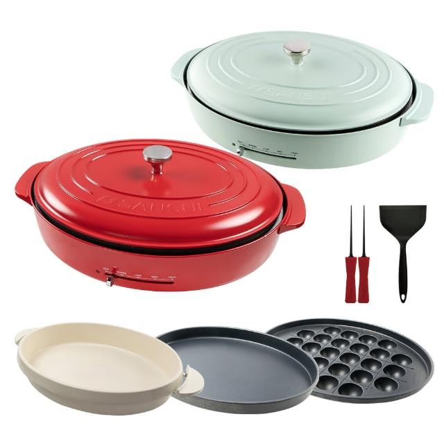 【SANSUI 山水】多功能電烤盤全配組 SEBW-Q699(胭脂紅/冰綠)