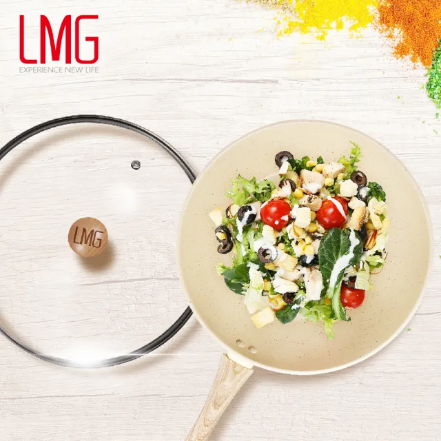 【LMG】香草不沾三鍋六件組｜炒鍋28cm+30cm含蓋+雪平鍋22cm含蓋-IH爐可用鍋(不沾鍋 適用各種爐具)