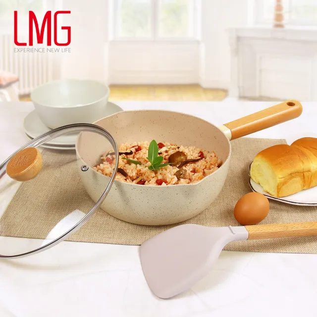 【LMG】香草不沾三鍋六件組｜炒鍋28cm+30cm含蓋+雪平鍋22cm含蓋-IH爐可用鍋(不沾鍋 適用各種爐具)