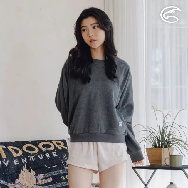 【ADISI】女環保紗圓領針織休閒保暖衫 AL2421083 夜空黑 S-2XL(磨毛 吸濕 排汗 保暖上衣 大學T)