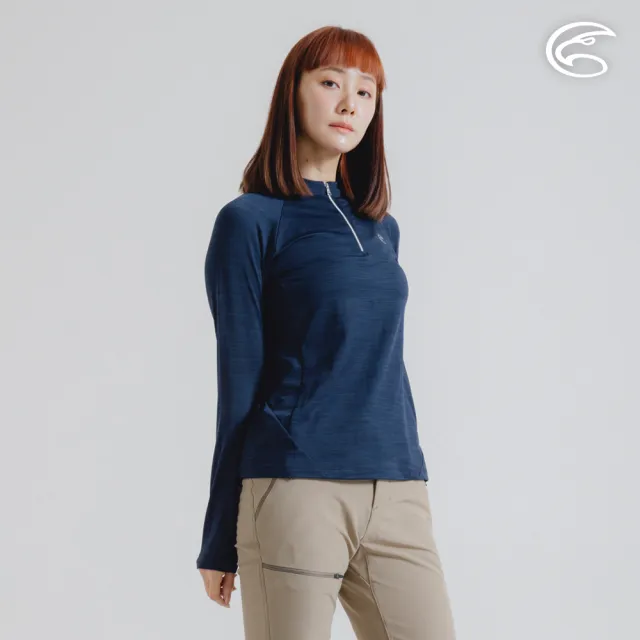 【ADISI】女半門襟雲彩紗透氣快乾保暖上衣 AL2421034 深藍 S-2XL(磨毛 輕量 排汗 速乾 彈性)