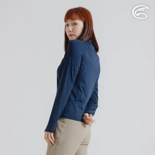 【ADISI】女半門襟雲彩紗透氣快乾保暖上衣 AL2421034 深藍 S-2XL(磨毛 輕量 排汗 速乾 彈性)