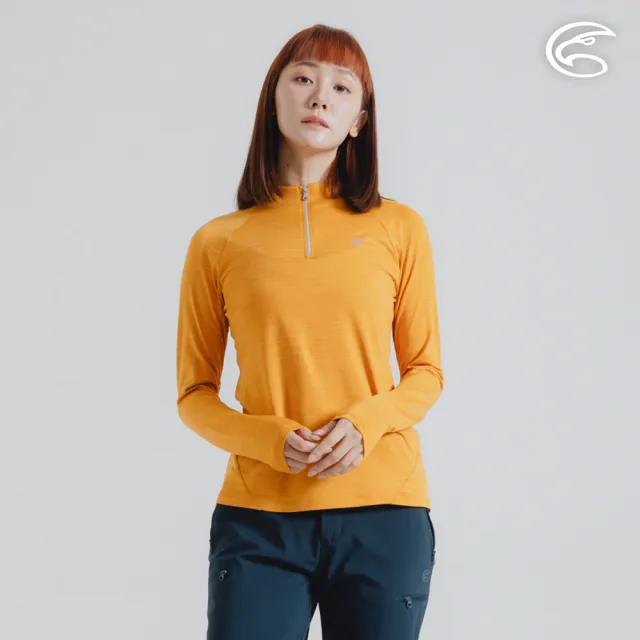 【ADISI】女半門襟雲彩紗透氣快乾保暖上衣 AL2421034 杏黃 S-2XL(磨毛 輕量 排汗 速乾 彈性)