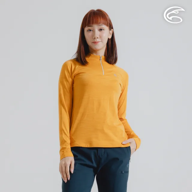 【ADISI】女半門襟雲彩紗透氣快乾保暖上衣 AL2421034 杏黃 S-2XL(磨毛 輕量 排汗 速乾 彈性)