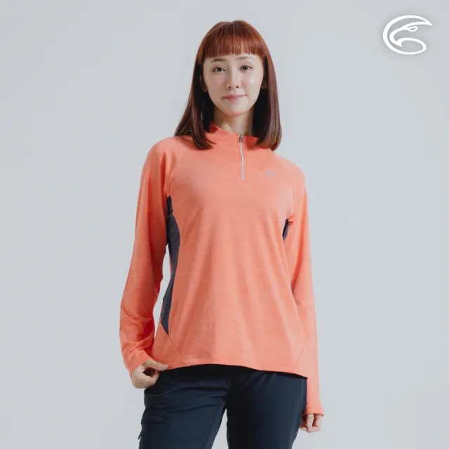 【ADISI】女半門襟雲彩紗透氣快乾保暖上衣 AL2421034 粉橘 S-2XL(磨毛 輕量 排汗 速乾 彈性)