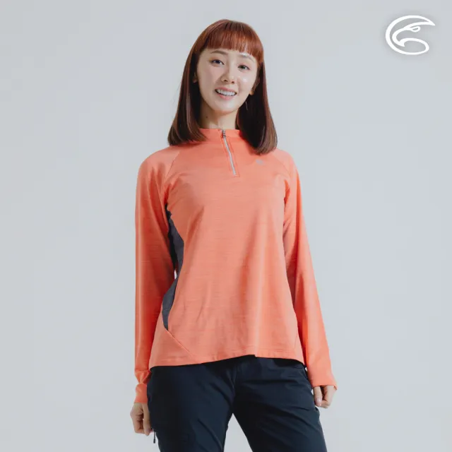 【ADISI】女半門襟雲彩紗透氣快乾保暖上衣 AL2421034 粉橘 S-2XL(磨毛 輕量 排汗 速乾 彈性)