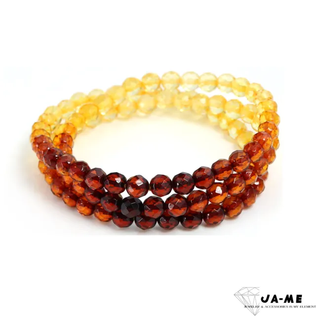 【JA-ME】天然琥珀高淨體鑽石切面彩虹琥珀三圈手鍊5-6mm 8克