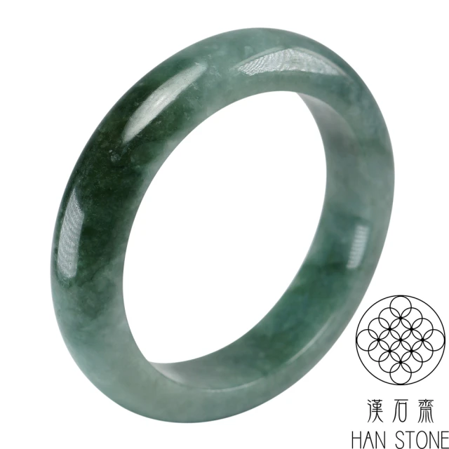 漢石齋 天然翡翠A貨 手鐲玉鐲 油青飄花種(手圍17.5/版寬14.5mm)