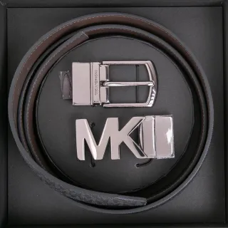 【Michael Kors】防刮細皮雙面雙針釦男仕皮帶4 in 1禮盒組(黑/灰-棕色)