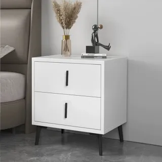 【E-factory】床頭櫃 雙抽床頭櫃 床邊櫃 收納櫃 小型邊桌  抽屜櫃(028-KC雙抽（40cm）白色+黑腳)