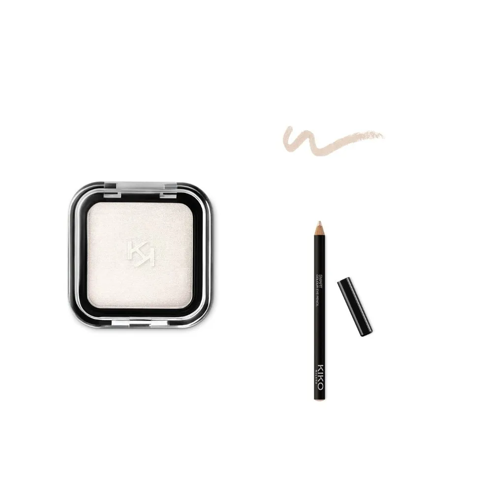 【KIKO MILANO】SMART瑰麗眼影01白玫瑰＋絲滑眼線筆03金沙珍珠光 2件組(眼妝／眼影／眼線／眼線筆／彩妝)