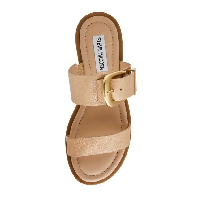 【steve madden】STRIDER 寬帶金扣平底拖鞋(卡其色)