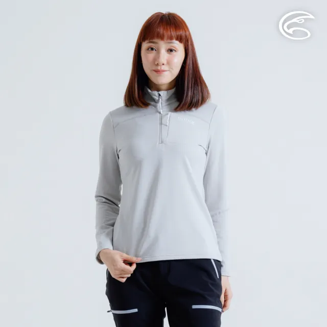 【ADISI】女半門襟動態保暖快乾上衣 AL2421086 栗灰 S-XL(磨毛 鬆餅紋 抗靜電 彈性 吸濕 速乾)