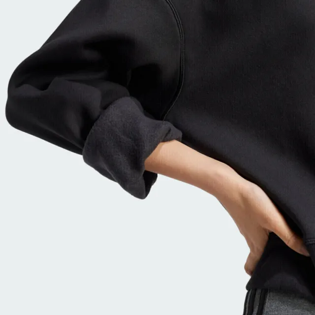 【adidas 愛迪達】W BLUV Q3 SWT 女 長袖上衣 休閒長袖 落肩 舒適 穿搭 黑(IY1458)