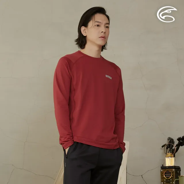 【ADISI】男圓領襟動態保暖快乾上衣 AL2421087 繡紅 S-2XL(磨毛 鬆餅紋 抗靜電 彈性 吸濕 速乾)