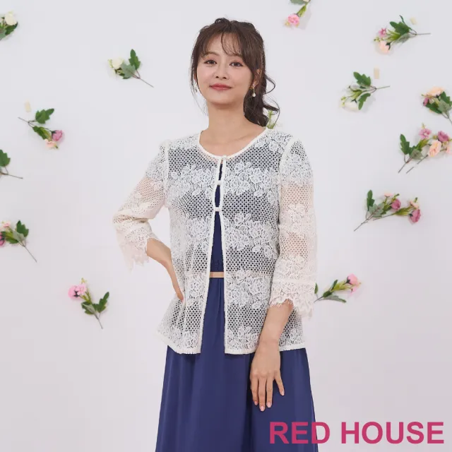 【RED HOUSE 蕾赫斯】鏤空花朵蕾絲罩衫(白色)