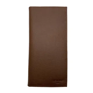 【ZENDAR】限量1折 頂級小牛皮十字紋16卡對開長夾 全新專櫃展示品(琥珀色 送禮盒提袋 男夾)