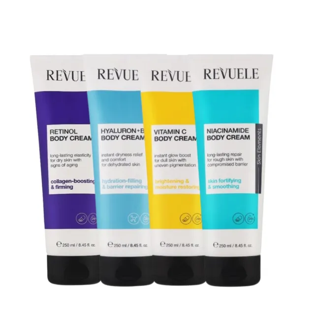 【REVUELE 瑞膚露】身體乳250ml-4款任選(雙重玻尿酸B5/菸鹼醯胺細膚/維他命C美白/A醇緊緻)