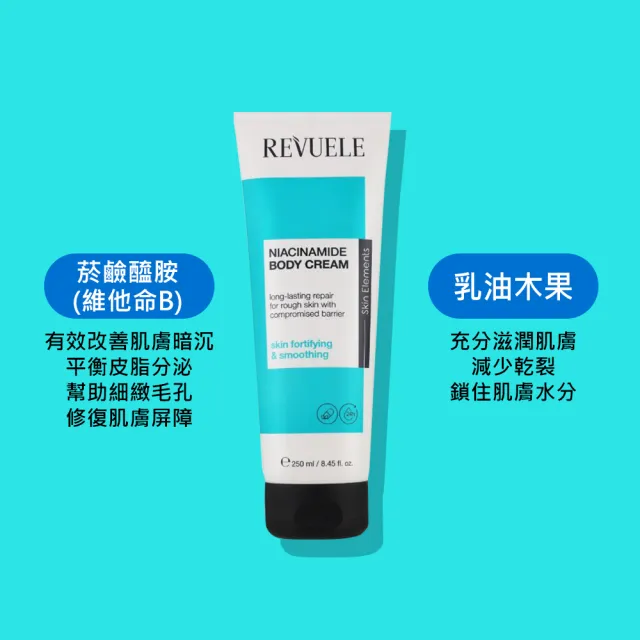 【REVUELE 瑞膚露】身體乳250ml-4款任選(雙重玻尿酸B5/菸鹼醯胺細膚/維他命C美白/A醇緊緻)