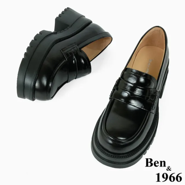 【Ben&1966】高級頭層牛油皮輕量厚底樂福鞋