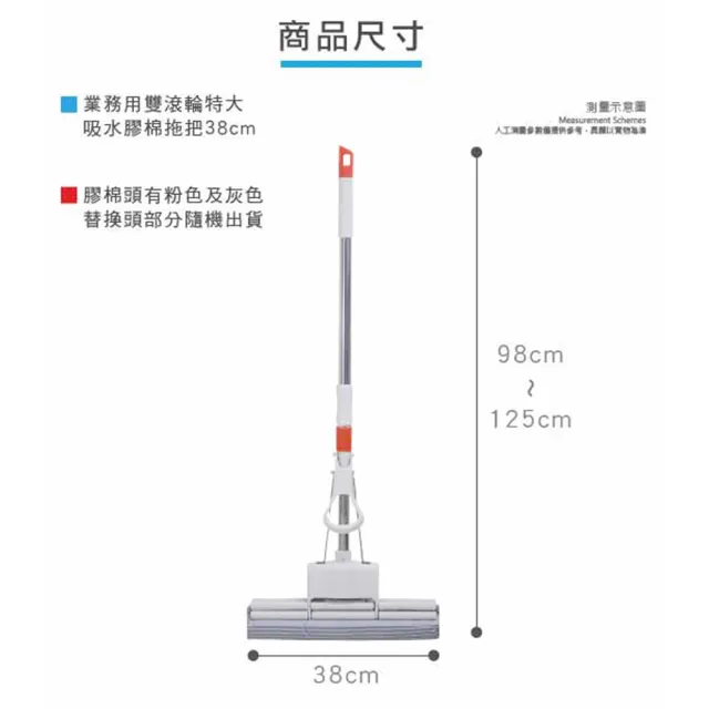 【VICTORY】業務用雙滾輪特大吸水膠棉拖把-1拖2替換(海綿拖把 吸水拖把 浴室拖把 廚房拖把)