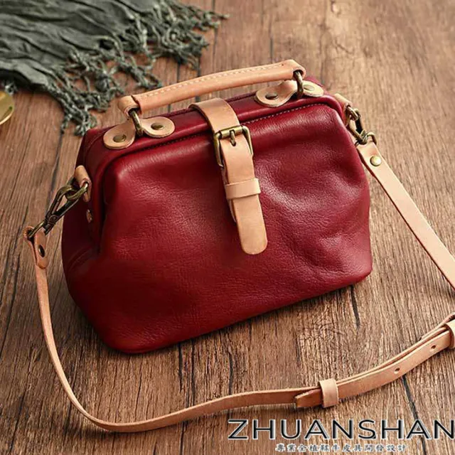 【ZHUANSHAN】真皮 植鞣牛皮撞色實用手提包 肩背包 斜背包(共六色)