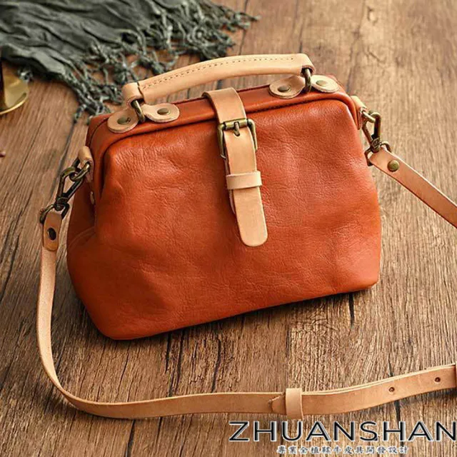 【ZHUANSHAN】真皮 植鞣牛皮撞色實用手提包 肩背包 斜背包(共六色)