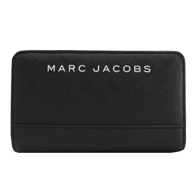 MARC JACOBS 馬克賈伯 經典燙金LOGO素雅防刮皮扣式零錢中夾(黑)