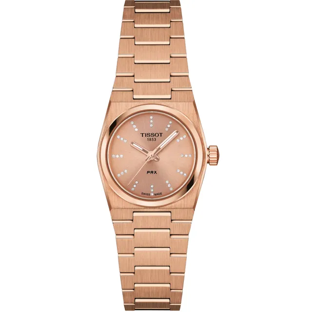 【TISSOT 天梭】PRX系列 玫瑰金鑽石石英女錶-25mm 618年中慶 推薦(T1370103350600)