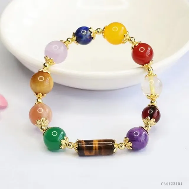 【勝弘珠寶】多寶彩色配虎眼石手鍊-10MM