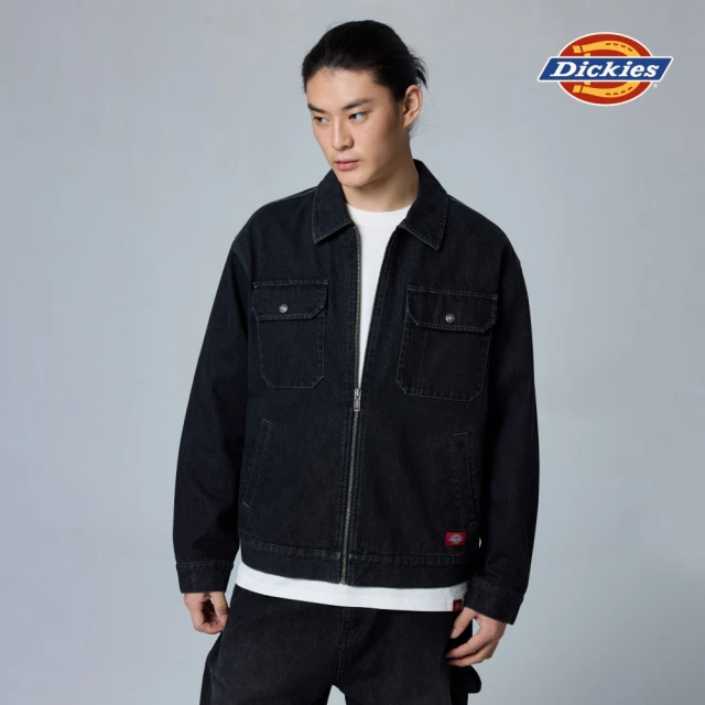 Dickies 男款黑丹寧純棉胸前雙口袋拉鍊門襟設計休閒外套｜DK0A889MG29