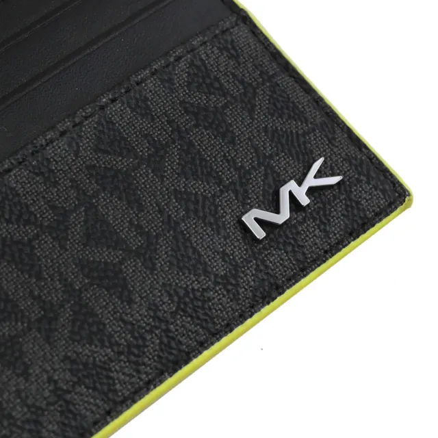 【Michael Kors】經典品牌滿版字母印花拼接信用卡名片隨身夾(黑/綠邊)
