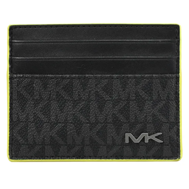 【Michael Kors】經典品牌滿版字母印花拼接信用卡名片隨身夾(黑/綠邊)