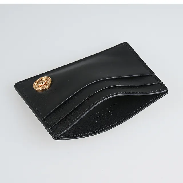 【VERSACE 凡賽斯】VERSACE MEDUSA BIGGIE經典美杜莎LOGO小牛皮4卡卡片夾(黑)