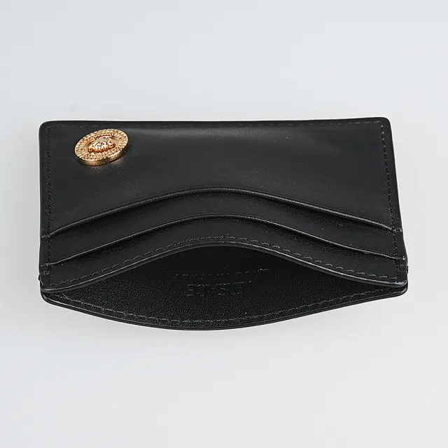 【VERSACE 凡賽斯】VERSACE MEDUSA BIGGIE經典美杜莎LOGO小牛皮4卡卡片夾(黑)