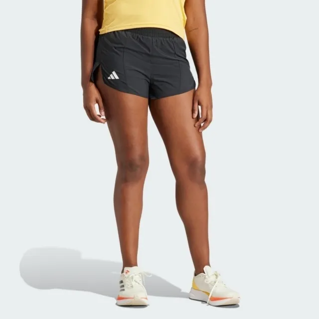 【adidas 愛迪達】Adizero E Short 女 短褲 運動短褲 輕質 吸濕排汗 中腰 內三角褲 黑(IN8707)