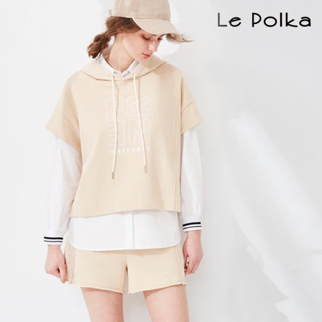 Le Polka 文字繡花短袖連帽上衣-女