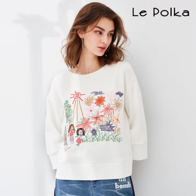 Le Polka 童趣印花短寬版上衣-女