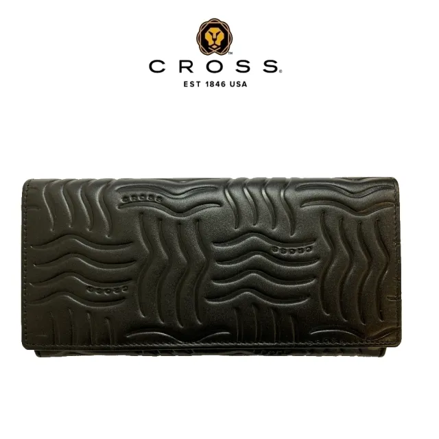 【CROSS】台灣總經銷 限量1折 頂級小牛皮女用長夾皮夾 全新專櫃展示品(黑色 第一夫人系列 送禮盒提袋)
