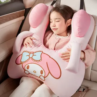 【SANRIO 三麗鷗】酷洛米大耳狗車用抱枕頭枕 兒童成人車用護肩靠枕(睡覺靠枕/抱睡枕 美樂蒂/凱蒂貓)